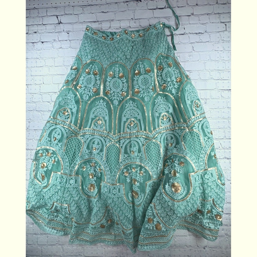 Unbranded Indian Lehenga Skirt Womens OS Turquoise Gold Sequin Good Adjustable